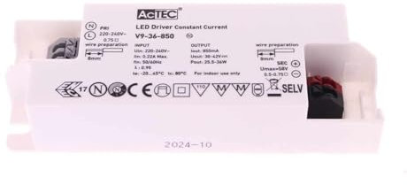 A2ZWORLD LED-Treiber DC Konstantstrom 850 mA 30-42 VDC, max. 36 W, AC Mains, ENEC und CE