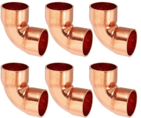 PATIKIL 18mm ID 1mm Épais Raccord Coudé en Cuivre, 6Pcs Raccord de Tuyau en Cuivre Pure à 99,9%, Connecteur de Tube à Rayon Court avec Connexion Soudée à la Sueur pour HVAC