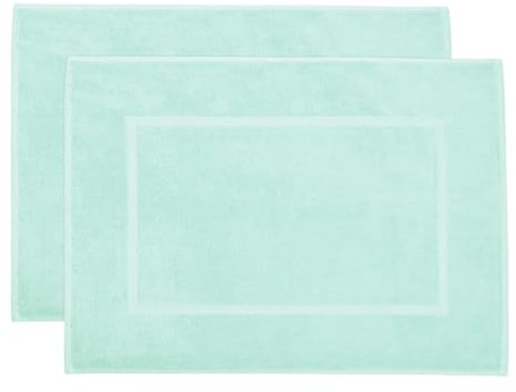 ZOLLNER 2er Set Badematten in 50x70 cm - saugstarke und Flauschige Badvorleger aus Baumwolle - bis 60°C waschbar - für Fußbodenheizung geeignet - in Mint - Hotelqualität