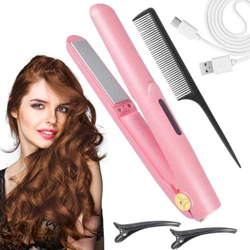 Piastra per Capelli Senza Filo,Piastra e Arricciacapelli 2 in 1,Piastra da Viaggio per Capell,Piastra Capelli Ricaricabile USB,Mini Piastra per Capelli,Piastra per Capelli Portatile