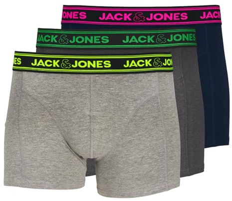 JACK & JONES Herren Unterhosen Shorts Boxershorts Trunks 3er Pack, Farbe:Mehrfarbig, Wäschegröße:L, Artikel:-Dark Grey Melange/Navy Blazer/Light Grey Melange