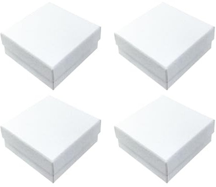 TTQiAnJ 4 Stück Schmuck Box Karton 9 x 9 x 3cm,Klein Schmuckbox mit Schaumstoffpolsterung,Schmuck Geschenkboxen,für Ohrringe,Halsketten,Armbänder,Ringe,Weiß