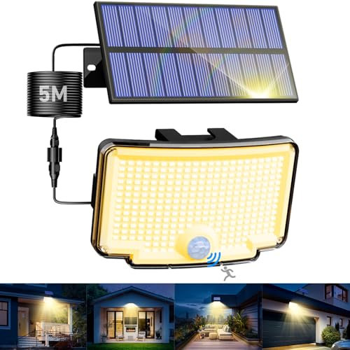 nipify Warmweiß Solarlampen für Außen mit Bewegungsmelder, 318 LED 3 Modi Solar Aussenleuchte IP65 Wetterfest, Weitwinkelbeleuchtung Hell Solarleuchte Wandleuchte für Outdoor Hauswand Garten