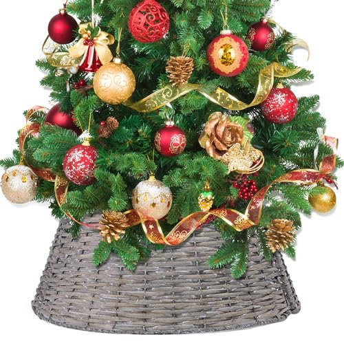 Wickerfield Foldable Wicker Christmas Tree Skirt Xmas Tree Stand Decoration Basket Grey Tree Base