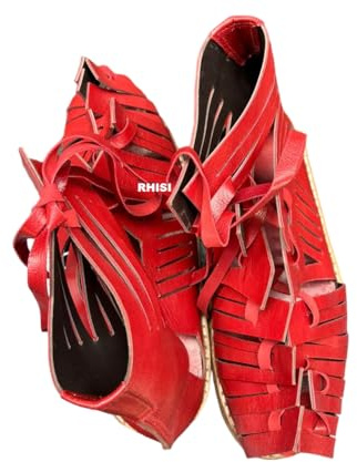 RHISI Roman Caligae Red Leather Sandals – New Lace-Up Legion Footwear, Historical Reenactment Costume Armor Shoes (US 11)
