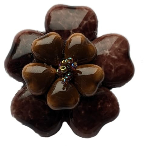 Broche fleur coeur en porcelaine et perles de verre - Bijou fantaisie
