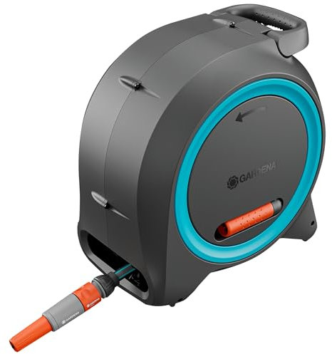 Gardena Dual Hose Box M/L with 25 m Hose, Ready-to-Use, for Wall or Portable Installation, Automatic Rewind, Space-Saving Storage, Durable Weather-Resistant Design (18695-28)