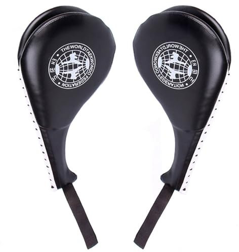 Pratzen Boxen,Pratzen Kickboxen,Taekwondo Kick-Pads,Schwarz Doppel-Kick-Pads,1 Paar Handpratze Pratzen Doppelpolster PU Leder Boxpad Schlagepolster Fußtechniken Trainerpratzen für Kickboxen Boxen