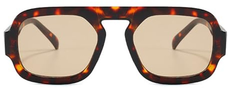 Ggpyyon Lunettes de soleil hexagonales pour femmes rétro années 70 aviateur lunettes de soleil carrées pour homme et femme, Léopard/champagne