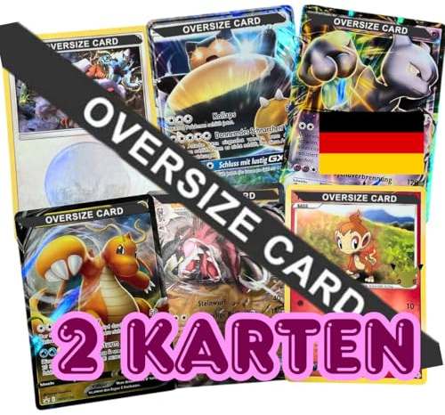 Deutsches Kartenset für Pokemon Sammelkarten XXL Jumbo Große Karten 2er- Pack zufällige V/VMAX/Holo/EX/GX/Jumbo Oversized