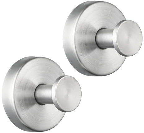 Heavy Duty Suction Cup Hooks, Extra Strong Stainless Steel Vacuum Hooks, No Drill Waterproof & Rustproof for Bathroom, Kitchen, Bedroom,Entryway – Hold Towel, Loofah, Robe (Brushed Nickel 2Pack)