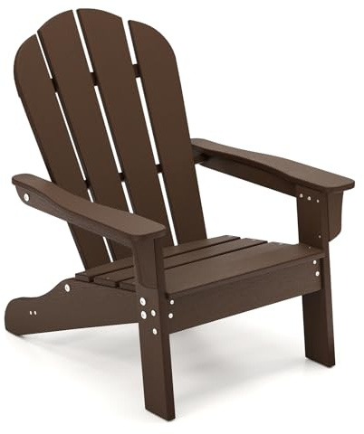GOPLUS Adirondack Stuhl für Kinder, Adirondack Chair wetterfest aus HDPE mit ergonomischer Rückenlehne & Breiten Armlehnen, bis 75kg belastbar, Kinderstuhl Outdoor Garten Kinderzimmer (Braun)