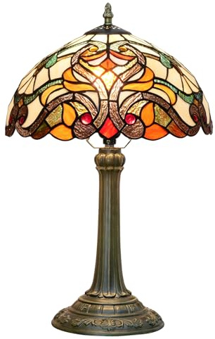 Crecobo Tiffany Tischlampe, Orange Buntglas, 30,5 cm, Barockstil, Retro, viktorianisches französisches Land-Design, Bronze-Finish, dekorative Beleuchtung für Schlafzimmer, Wohnzimmer