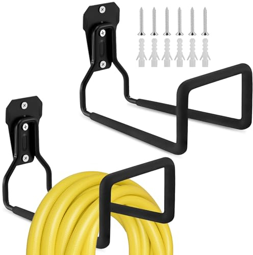 2 Pcs Metall Gartenschlauchhalter, Robuster Wand Schlauchhalter, Langlebige Wasserschlauch Aufhängung, Platzsparende Schlauchaufhänger für Garten, Hof, Garage, Außenbereich Rasen, Werkzeug, Fahrrädern