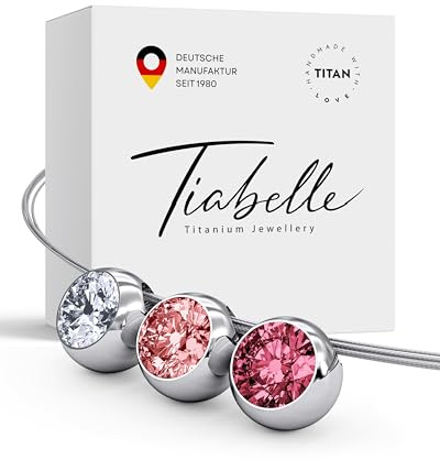 TIABELLE Collier TRIO aus Titan mit funkelnden Swarovski® Kristallen – Silberfarbene Kette für Damen – allergenfrei & hautverträglich – Handmade in Germany (L=45 cm)