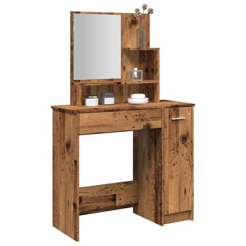 Teenpull Schminktisch mit großem Spiegel, Altholz-Optik, 86,5x35x136 cm, viel Stauraum für Make-up und Kosmetik, ideal für Schlafzimmer