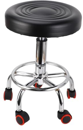 KIMISS Höhenverstellbare Rolling -Drehhocker für Tattoo, Massage, Spa - Ergonomischer und Stilvoller Schwarzer Stuhl mit 5 Rädern für Einfache Mobilität
