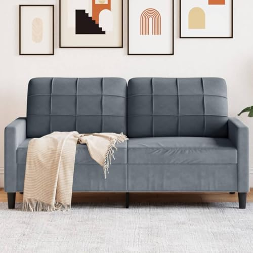 Emmtore Sofa 2-Sitzer, Polstersofa Doppelsofa für Wohnzimmer, Couch Loungesofa Metallgestell, Zweisitzer Samtsofa Sitzmöbel, Modern, Samt Dunkelgrau,140 cm