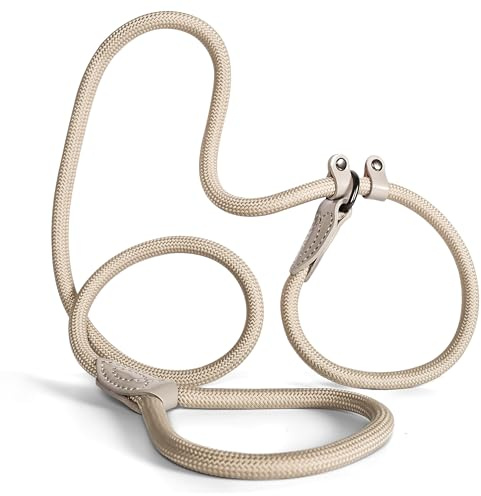 Retrieverleine 150 cm für große & kleine Hunde – Halsband mit integrierter Leine – Slip Leash & Trainingsleine Hund – Führungsleine für Labrador & Retriever - Ruckdämpfer (Taupe, bis 15 Kg)