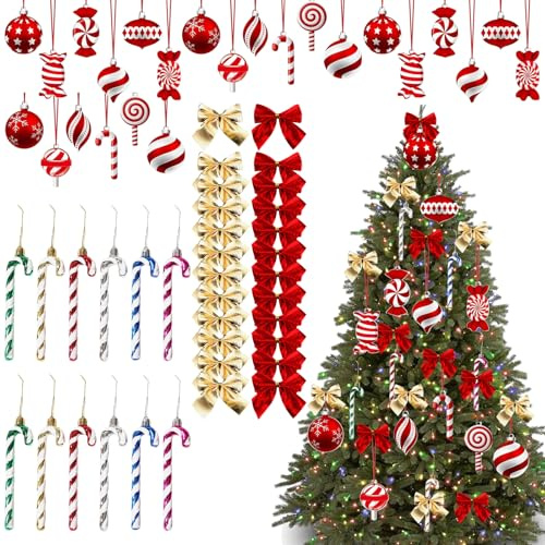 MLPKOI Bastoncini di Zucchero Natalizi, 60 pezzi candy cane di natalizie per decorazione albero di Natale, Addobbi Natalizi Caramelle, Decorazioni Albero di Natale, Natale Decorazioni