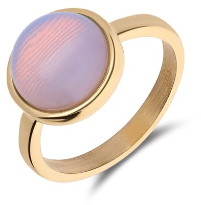 Lucardi - Damen Vergoldeter Stahlring mit Rosenquarz - Ring - Stahl - Gelbgold legiert - 20/63 mm - Nickelfrei