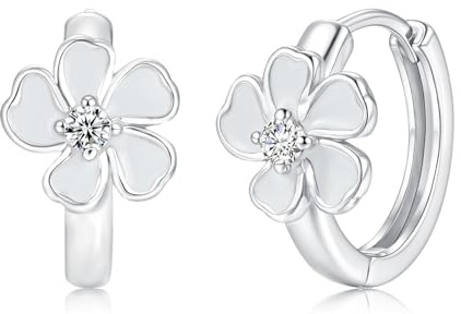 Kamise Creolen Ohrringe Mädchen Silber 925, Ohrringe Echt Silber Creolen | Hypoallergen, Schlafen, Bunte Blumen, Zirkonia, Geburtstag Weihnachten, für Familie, Kinder, Freunde, Geschenk, Schmuck, 16mm