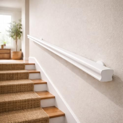 Pasamanos de madera maciza | Longitudes de 50 cm a 400 cm | Pasamanos blanco | modelo British | Made in Italy (290 cm)