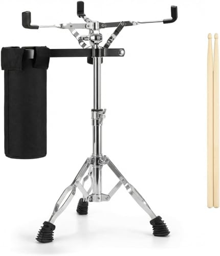Yazoni Snare-Drum-Ständer mit Trommelstockhalter, faltbarer doppelt verstärkter Dreibein-Snare-Ständer, passend für 10 bis 12 Zoll Snare-Drums, höhenverstellbar 17,7–26,7 Zoll, für Schlagzeuganfänger