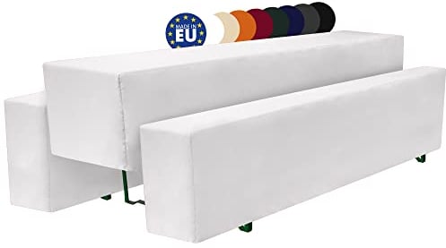 Beautissu Bierbank Hussen & Biertisch Husse Set 3 TLG. Halblang – Edles Hussen Komplettset 70 cm breite Festzeltgarnitur mit Oeko-TEX Siegel in Weiß - Basic M