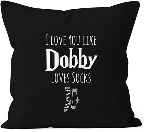 MoonWorks Kissen-Bezug I Love You Like Dobby Loves Socks Geschenk Liebe Valentinstag Jahrestag Hochzeitstag Schwarz 40cm x 40cm