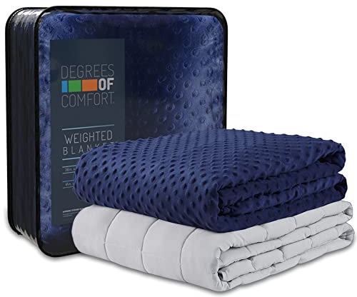 Degrees of Comfort Weighted Blanket Queen Size, Heavy Blankets for Adult, 1 x Cozy Heat Warm Minky Plush Washable Removable Covers Included, Heating & Cooling,Micro Glass Beads, 60x80 18lbs Navy