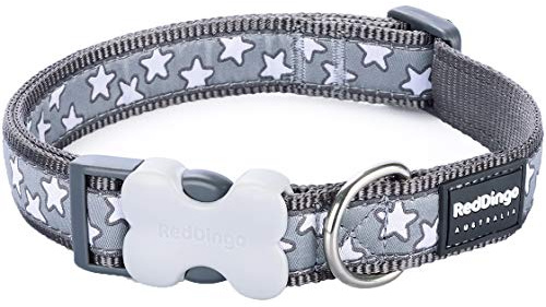 Red Dingo Bucklebone Dog Collar Design, Stars Cool Grey, Large 25mm