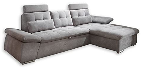 Stella Trading NALO Ecksofa mit Schlaffunktion, Stoffbezug Schlamm - Ausziehbare Eckcouch mit verstellbaren Armlehnen - 268 x 103 x 170 cm (B/H/T)
