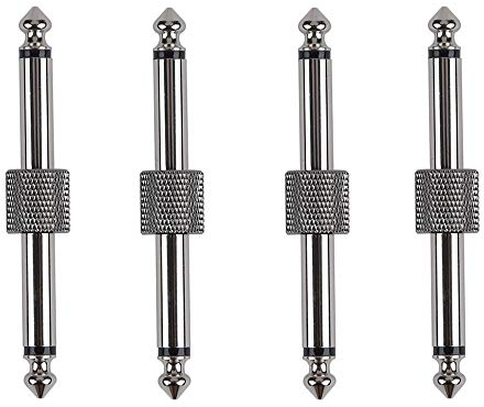 Rayzm Guitar Pedal Connectors, 6.35mm (1/4) Male to Male Straight Plug Adaptors for Guitar Pedalboard - Pack of 4