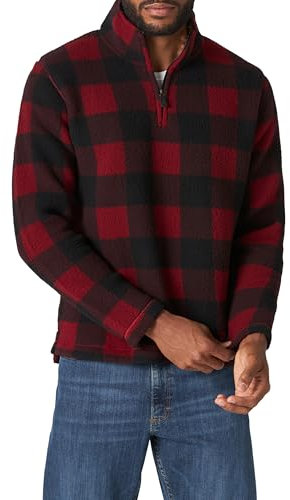 Wrangler Authentics Men's Wooly Fleece Quarter-Zip Shirt, Red Buffalo, L