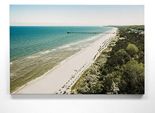 Atemberaubendes Ostsee Panorama Leinwand-Bild 120x80cm, Motiv Usedom,Zinnowitz. Ein einzigartiges XXL Wandbild als Deko für Wohnzimmer, Schlafzimmer, Küche. Aufgespannt auf Holzrahmen