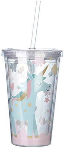 VALICLUD Gobelet à Double Paroi Licorne avec Couvercle Et Paille Gobelet en Plastique Anti-Éclaboussures pour Jus d'eau