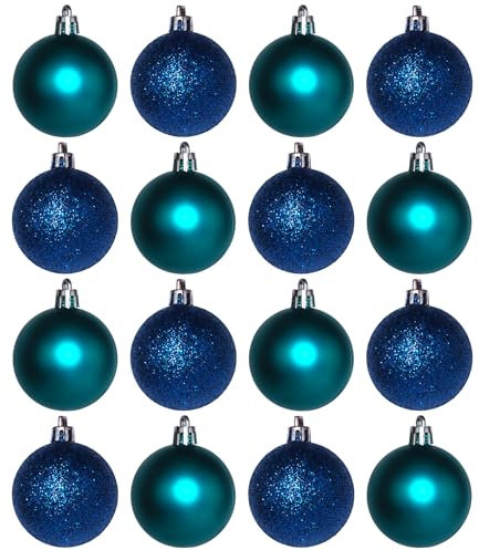 Kingfisher Deep Teal Blue Christmas Tree Baubles Decorations - Set of 16