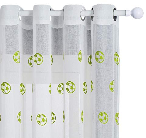 ROAQT Vorhang Gestickte Fußball Gardinen Für Wohnzimmer Schlafzimmer Kinder Kinderzimmer Tüll Fenstervorhänge Garn Vorhänge-Grüner Fußball_B100 X H200Cm