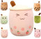 Kekeso Boba Stofftier Plüschkissen Weiches lebensechtes Bubble Pearl Milk Tea Kuschelkissen Cartoon Plüsch Rückenkissen Geschenk Spielzeug (Pink-Small Eyes, 35cm/13.77inch)