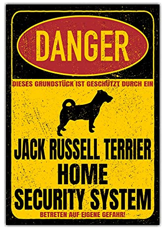Jack Russell Terrier Schild Danger Security System Türschild Hundeschild Warnschild Hund JRT Sicherheitsschild Hund Privatgrundstück Hundewarnung Warnung vor dem Hund