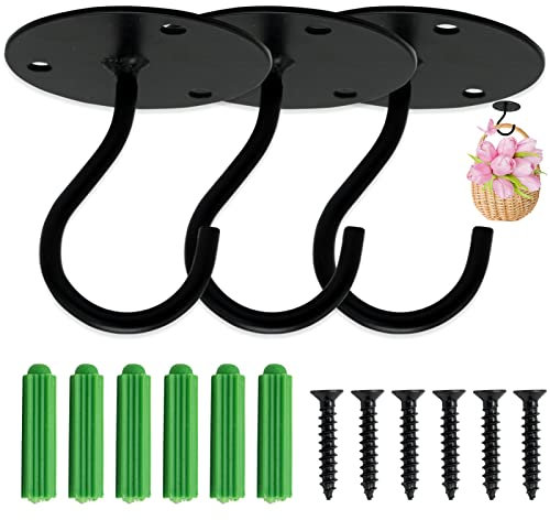 SZXMDKH 3 PCS Ceiling Hooks for Hanging Plants, Metal Wall Mount Plant Bracket Heavy Duty Stable Plant Hangers with Screws, for Hanging Bird Feeders Lanterns Wind Chimes Indoor & Outdoor Decor