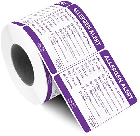 Allergen Labels – 600pc Roll of Allergen Stickers – Professional Natasha’s Law Allergy Sticker Labels for Commercial Kitchens & Catering Outlets, 5cm x 5cm, 1 Roll