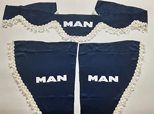 VNVIS 3er Set Dekoschal Plüsch mit weißen Pompons für LKW Man TGX TGA TGM (Blau)