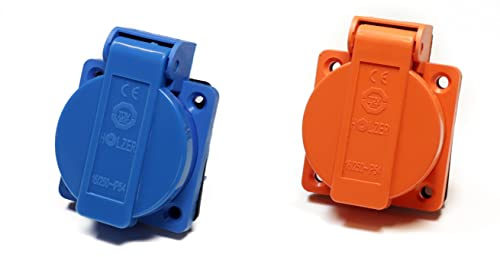 8 Stück/Einbausteckdose Schuko Steckdose 16A mit IP54 / + Flansch Dichtung (4xBlau / 4xOrange)