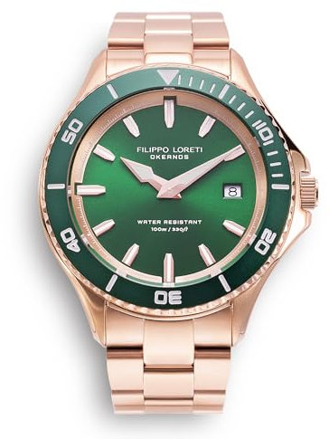 Filippo Loreti | Okeanos - Montre Homme Étanche 100M (10ATM), Cadran 42mm, Bracelet Acier Inoxydable - Montre Homme Submersible, Montre de Luxe Homme, Montre Analogique Homme Etanche Rose Gold Steel B