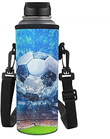 Jndtueit Water Soccer Football Ball Print Water Bottle Holder Carrier Bag for Kids Boys Back to School Insulated Sleeves Bag