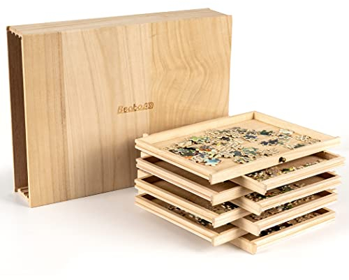 Becko US Wooden Jigsaw Puzzle Sorting Trays - Set of 8, 10.55 x 7.36 Inches Each, Up to 1500 Pieces