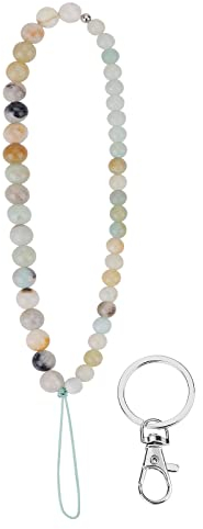 cobee Abalorio de teléfono con cuentas con llavero, correa de cadena de teléfono con cuentas hechas a mano con piedras preciosas naturales para teléfono cordón antipérdida correa de muñeca(Amazonite)