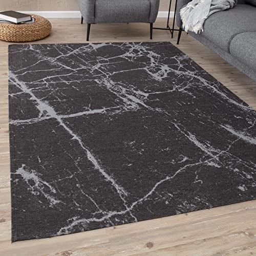 THE RUGS Machine Washable Rug – Abstract Design Rugs for Living Room, Bedroom, Hallway, Flat-weave Area Rugs, (Dark Grey, 80x150 cm)